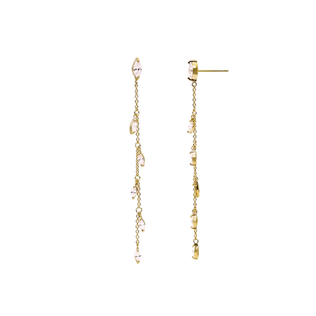 Gold chain earrings on a white background